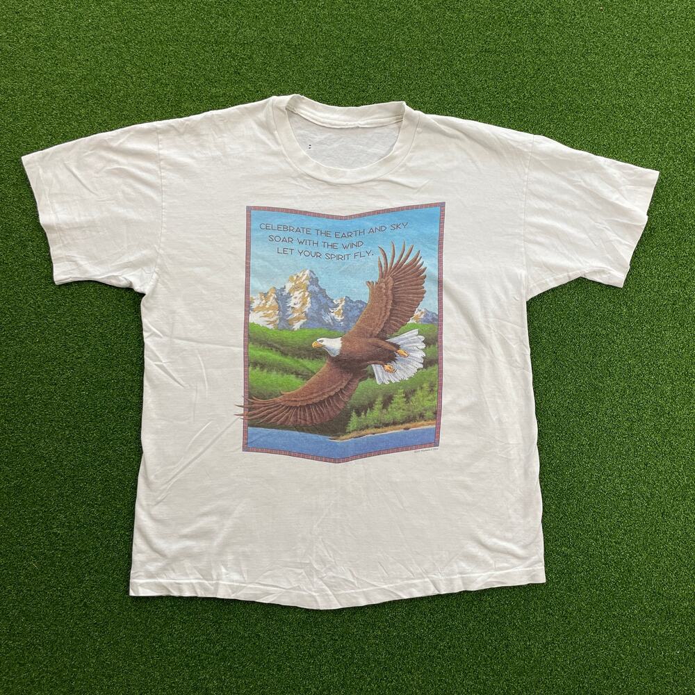 Vintage 1994 Human-i-Tees Nature Themed Eagle White T-shirt Sz XL